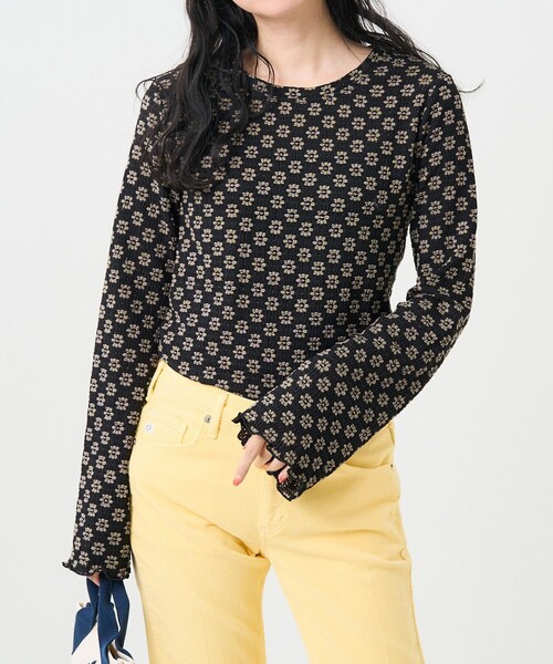 FREAK'S STORE（フリークスストア）の「フラワーストレッチロンT（Tシャツ/カットソー・レディース・チャコールグレー/ブラック/ブラウン/オフホワイト/グリーン・ﾌﾘ-）」の18枚目の写真