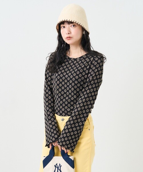 FREAK'S STORE（フリークスストア）の「フラワーストレッチロンT（Tシャツ/カットソー・レディース・チャコールグレー/ブラック/ブラウン/オフホワイト/グリーン・ﾌﾘ-）」の20枚目の写真