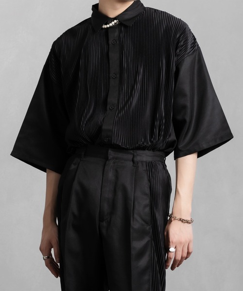 Adoon plain（アドーンプレーン）の「【Adoon plain】フロントプリーツシャツ(セットアップ着用可)（シャツ/ブラウス・メンズ・ブラック・MEDIUM/LARGE）」の13枚目の写真