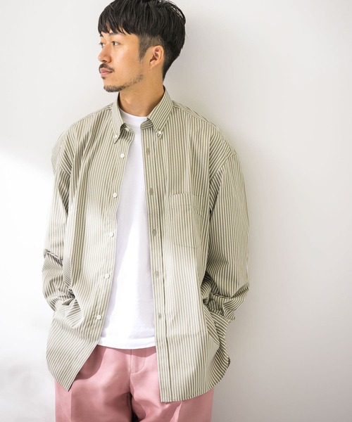 URBAN RESEARCH(アーバンリサーチ)の「カラーストライプルーズB.Dシャツ(シャツ/ブラウス・メンズ・ライトカーキ/バーガンディー・MEDIUM/LARGE)」の3枚目の写真