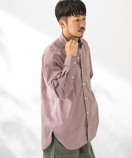 URBAN RESEARCH(アーバンリサーチ)の「カラーストライプルーズB.Dシャツ(シャツ/ブラウス・メンズ・ライトカーキ/バーガンディー・MEDIUM/LARGE)」の11枚目の写真