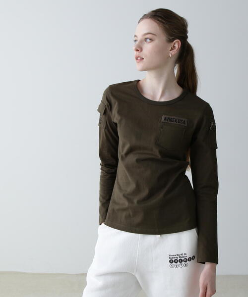 AVIREX (アヴィレックス) 6213170 1938002 L-L/S FATIGUE TEE ロングスリーブ ファティーグ レディースTシャツ 012(809)BLACKCAMO 正規取扱店 AVIREX (アヴィレックス) 6213170 1938002 L-L/S