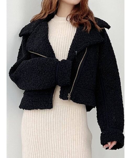 RESEXXY（リゼクシー）の「ボアライダースブルゾン（ブルゾン・レディース・アイボリー/ブラック/モカ・FREE）」の3枚目の写真