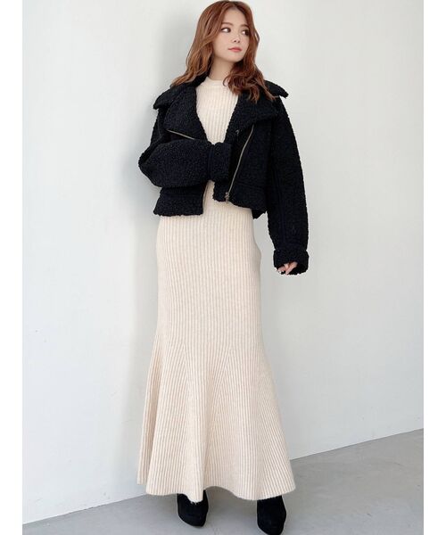 RESEXXY（リゼクシー）の「ボアライダースブルゾン（ブルゾン・レディース・アイボリー/ブラック/モカ・FREE）」の7枚目の写真