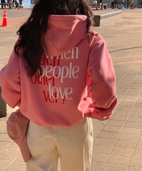 SONA（ソナ）の「SONYUNARA 英文プリントフード起毛パーカー（パーカー・レディース・ピンク/霜降りグレー/チャコールグレー・FREE）」の3枚目の写真