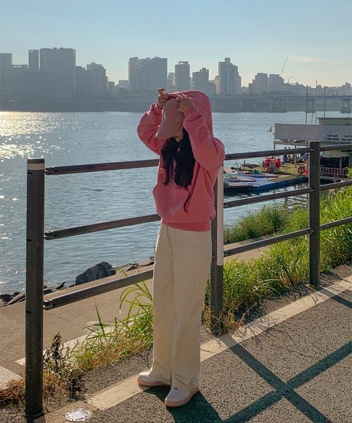 SONA（ソナ）の「SONYUNARA 英文プリントフード起毛パーカー（パーカー・レディース・ピンク/霜降りグレー/チャコールグレー・FREE）」の6枚目の写真