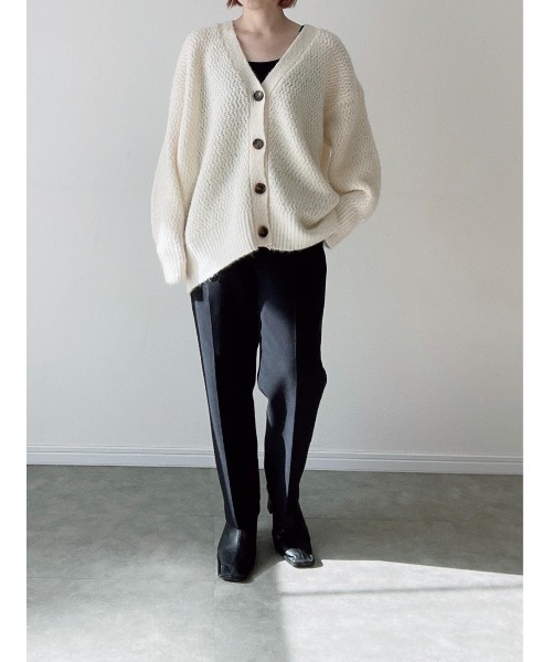 Yucca（ユッカ）の「カラーミックスカーディガン（MEKKE　低身長向け）（カーディガン/ボレロ・レディース・イエロー×グリーン/オフホワイト/パープル・FREE）」の2枚目の写真