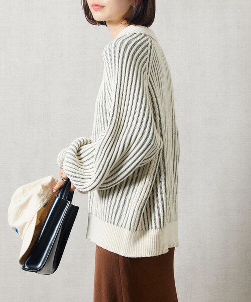 ポロの緑と青のストライプニットセーター ストライプ柄ポロニットセーター - グリーン | ZARA Japan / 日本