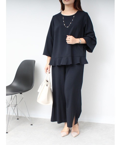fleur by mint breeze(フルールバイミントブリーズ)の「【L~5L 大きいサイズ】【セットカップ可】 サイド スリット ワイド パンツ(その他パンツ・レディース・ネイビー/ブルー・3L/4L/5L/LL/L)」の6枚目の写真