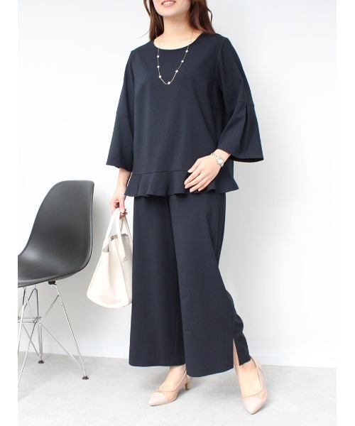 fleur by mint breeze(フルールバイミントブリーズ)の「【L~5L 大きいサイズ】【セットカップ可】 サイド スリット ワイド パンツ(その他パンツ・レディース・ネイビー/ブルー・3L/4L/5L/LL/L)」の8枚目の写真