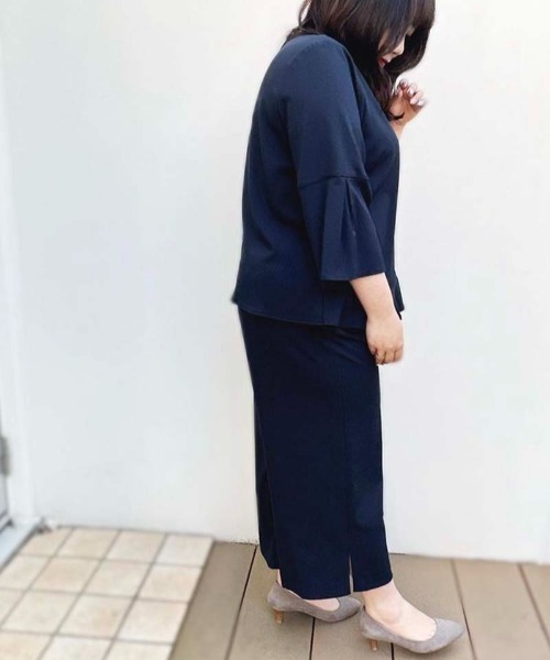 fleur by mint breeze(フルールバイミントブリーズ)の「【L~5L 大きいサイズ】【セットカップ可】 サイド スリット ワイド パンツ(その他パンツ・レディース・ネイビー/ブルー・3L/4L/5L/LL/L)」の3枚目の写真