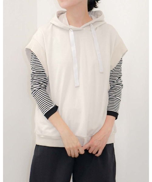 aunt lily（アントリリー）の「裏毛フーディベスト&ボートネックプルオーバー（ベスト・レディース・ネイビー/ピンク/ブラック/オフホワイト/セージグリーン・7号/9号/11号/13号/15号）」の2枚目の写真