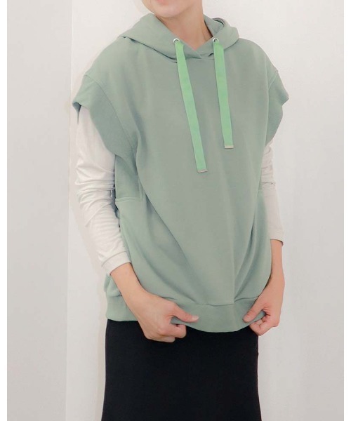 aunt lily（アントリリー）の「裏毛フーディベスト&ボートネックプルオーバー（ベスト・レディース・ネイビー/ピンク/ブラック/オフホワイト/セージグリーン・7号/9号/11号/13号/15号）」の4枚目の写真