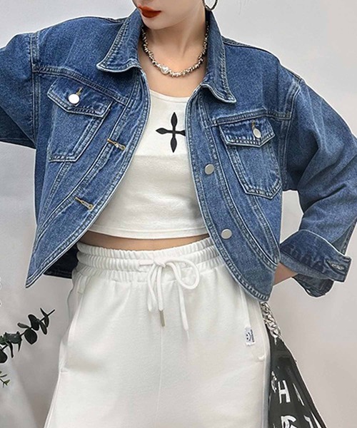 NANEA（ナネア）の「デニムジャケット　ラウンドヘムGジャン（デニムジャケット・レディース・インディゴブルー・ONE SIZE）」の10枚目の写真