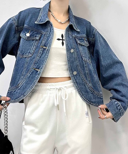 NANEA（ナネア）の「デニムジャケット　ラウンドヘムGジャン（デニムジャケット・レディース・インディゴブルー・ONE SIZE）」の11枚目の写真