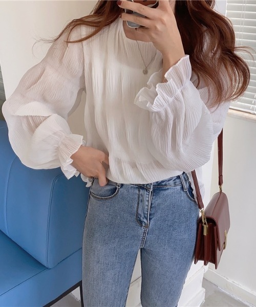 LADY LIKE(レディライク)の「ランダムプリーツシアーブラウス(シャツ/ブラウス・レディース・ブラック/ホワイト・M)」の9枚目の写真