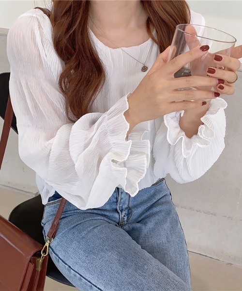LADY LIKE(レディライク)の「ランダムプリーツシアーブラウス(シャツ/ブラウス・レディース・ブラック/ホワイト・M)」の10枚目の写真