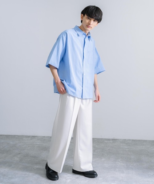 Rocky Monroe(ロッキーモンロー)の「オーバーサイズ オックスフォード 半袖レギュラーカラー無地ストライプシャツ(シャツ/ブラウス・メンズ・ホワイト/ブルー/ブルー系/グレー系/サックスブルー系・M/L/XL)」の7枚目の写真