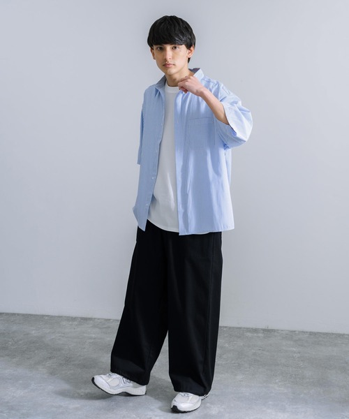 Rocky Monroe(ロッキーモンロー)の「オーバーサイズ オックスフォード 半袖レギュラーカラー無地ストライプシャツ(シャツ/ブラウス・メンズ・ホワイト/ブルー/ブルー系/グレー系/サックスブルー系・M/L/XL)」の18枚目の写真