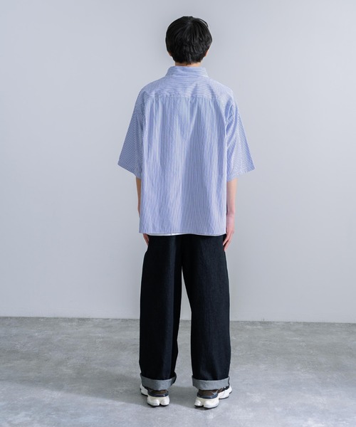 Rocky Monroe(ロッキーモンロー)の「オーバーサイズ オックスフォード 半袖レギュラーカラー無地ストライプシャツ(シャツ/ブラウス・メンズ・ホワイト/ブルー/ブルー系/グレー系/サックスブルー系・M/L/XL)」の21枚目の写真