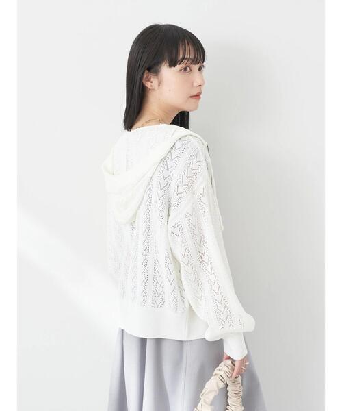 earth music&ecology（アースミュージックアンドエコロジー）の「透かし編みニットパーカー（カーディガン/ボレロ・レディース・グリーン/ブラック/ライトベージュ/オフホワイト・FREE）」の18枚目の写真