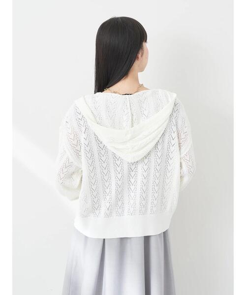 earth music&ecology（アースミュージックアンドエコロジー）の「透かし編みニットパーカー（カーディガン/ボレロ・レディース・グリーン/ブラック/ライトベージュ/オフホワイト・FREE）」の11枚目の写真