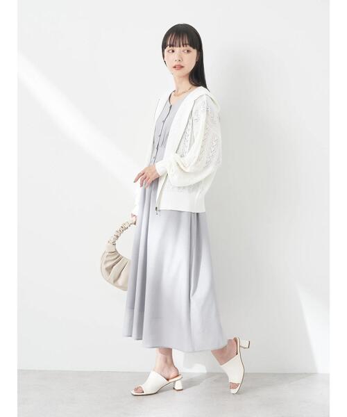 earth music&ecology（アースミュージックアンドエコロジー）の「透かし編みニットパーカー（カーディガン/ボレロ・レディース・グリーン/ブラック/ライトベージュ/オフホワイト・FREE）」の5枚目の写真