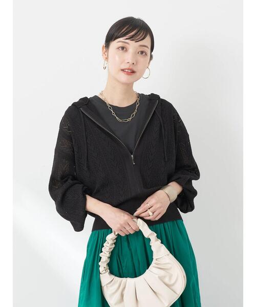 earth music&ecology（アースミュージックアンドエコロジー）の「透かし編みニットパーカー（カーディガン/ボレロ・レディース・グリーン/ブラック/ライトベージュ/オフホワイト・FREE）」の19枚目の写真