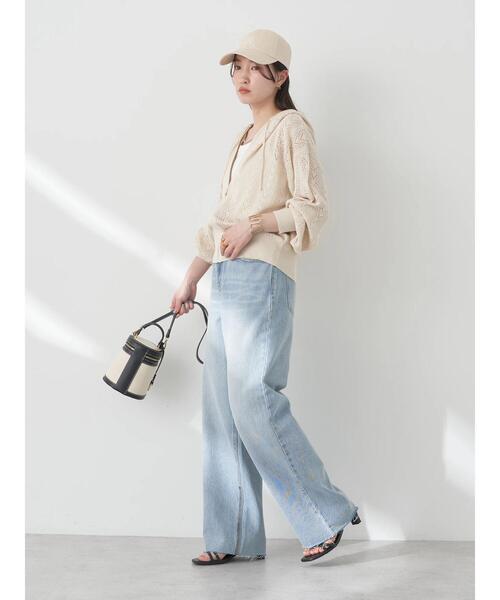 earth music&ecology（アースミュージックアンドエコロジー）の「透かし編みニットパーカー（カーディガン/ボレロ・レディース・グリーン/ブラック/ライトベージュ/オフホワイト・FREE）」の7枚目の写真