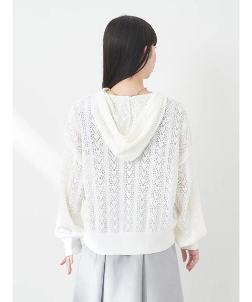 earth music&ecology（アースミュージックアンドエコロジー）の「透かし編みニットパーカー（カーディガン/ボレロ・レディース・グリーン/ブラック/ライトベージュ/オフホワイト・FREE）」の22枚目の写真