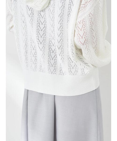 earth music&ecology（アースミュージックアンドエコロジー）の「透かし編みニットパーカー（カーディガン/ボレロ・レディース・グリーン/ブラック/ライトベージュ/オフホワイト・FREE）」の9枚目の写真