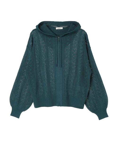 earth music&ecology（アースミュージックアンドエコロジー）の「透かし編みニットパーカー（カーディガン/ボレロ・レディース・グリーン/ブラック/ライトベージュ/オフホワイト・FREE）」の17枚目の写真