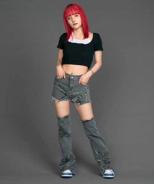 WEGO(ウィゴー)の「WEGO/【一部店限定】クロ-バーモチーフレイヤードT(Tシャツ/カットソー・レディース・ブラック・FREE)」の8枚目の写真