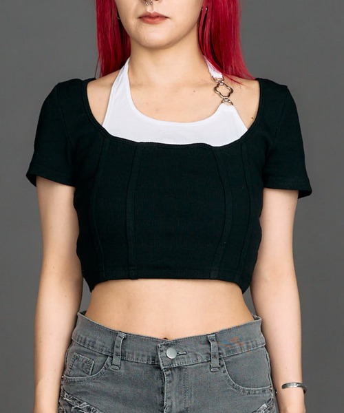 WEGO(ウィゴー)の「WEGO/【一部店限定】クロ-バーモチーフレイヤードT(Tシャツ/カットソー・レディース・ブラック・FREE)」の4枚目の写真
