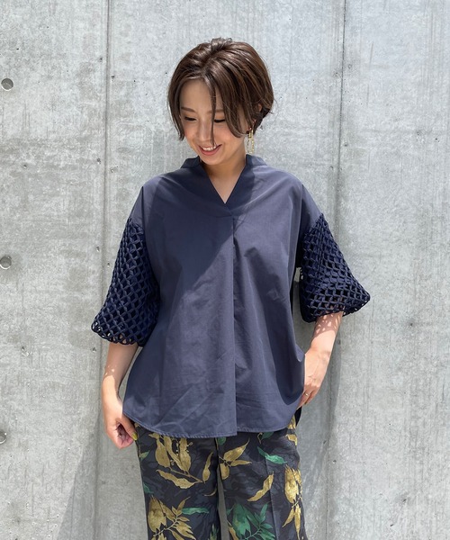 プリーツプリーズ 95AW メランジツイルスキッパープリーツシャツ ネイビー プリーツプリーズ 95AW メランジツイルスキッパープリーツシャツ