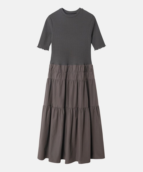 LE CIEL BLUE ラッフルスリーブシフトドレス セール】ジャージータフタドレス / Jersey&Taffeta Dress