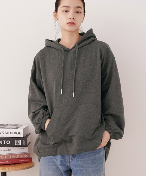 Fashion Letter(ファッションレター)の「【M-5L】ミニ裏毛ヒップカバーパーカー(パーカー・レディース・チャコールグレー/ブラック/杢グレー・M~L/LL~3L/4L~5L)」の1枚目の写真