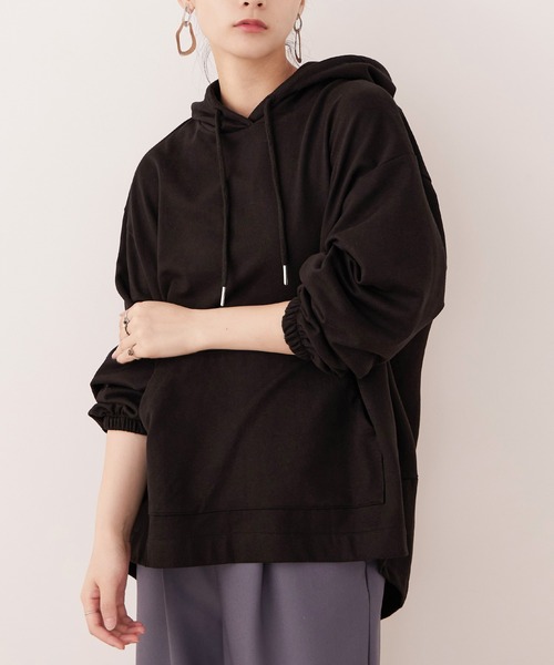 Fashion Letter(ファッションレター)の「【M-5L】ミニ裏毛ヒップカバーパーカー(パーカー・レディース・チャコールグレー/ブラック/杢グレー・M~L/LL~3L/4L~5L)」の2枚目の写真