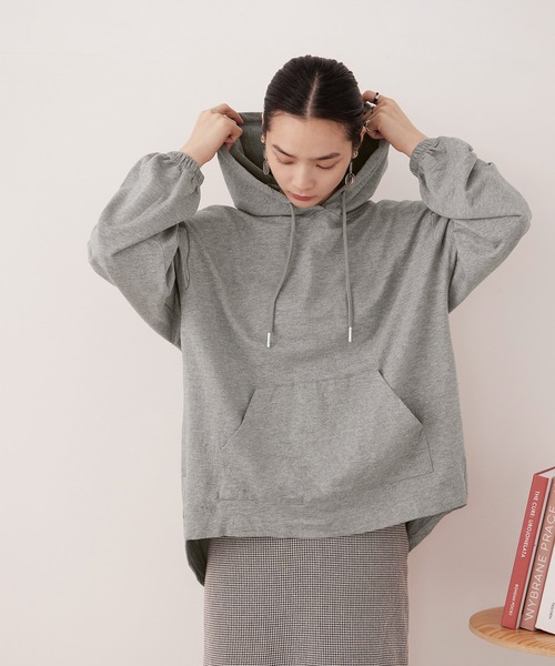 Fashion Letter(ファッションレター)の「【M-5L】ミニ裏毛ヒップカバーパーカー(パーカー・レディース・チャコールグレー/ブラック/杢グレー・M~L/LL~3L/4L~5L)」の4枚目の写真