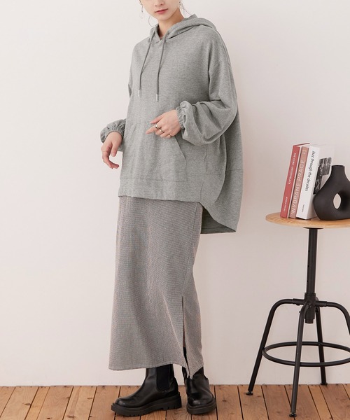Fashion Letter(ファッションレター)の「【M-5L】ミニ裏毛ヒップカバーパーカー(パーカー・レディース・チャコールグレー/ブラック/杢グレー・M~L/LL~3L/4L~5L)」の13枚目の写真