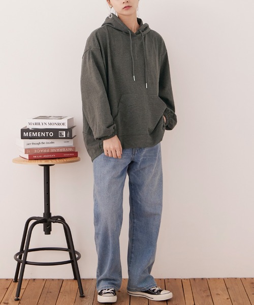 Fashion Letter(ファッションレター)の「【M-5L】ミニ裏毛ヒップカバーパーカー(パーカー・レディース・チャコールグレー/ブラック/杢グレー・M~L/LL~3L/4L~5L)」の22枚目の写真