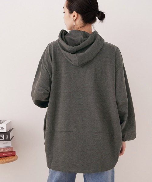 Fashion Letter(ファッションレター)の「【M-5L】ミニ裏毛ヒップカバーパーカー(パーカー・レディース・チャコールグレー/ブラック/杢グレー・M~L/LL~3L/4L~5L)」の18枚目の写真