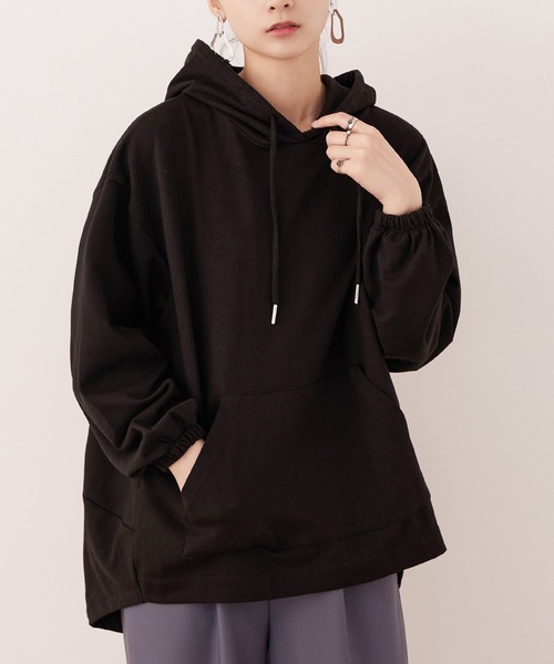 Fashion Letter(ファッションレター)の「【M-5L】ミニ裏毛ヒップカバーパーカー(パーカー・レディース・チャコールグレー/ブラック/杢グレー・M~L/LL~3L/4L~5L)」の15枚目の写真