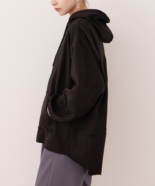 Fashion Letter(ファッションレター)の「【M-5L】ミニ裏毛ヒップカバーパーカー(パーカー・レディース・チャコールグレー/ブラック/杢グレー・M~L/LL~3L/4L~5L)」の11枚目の写真