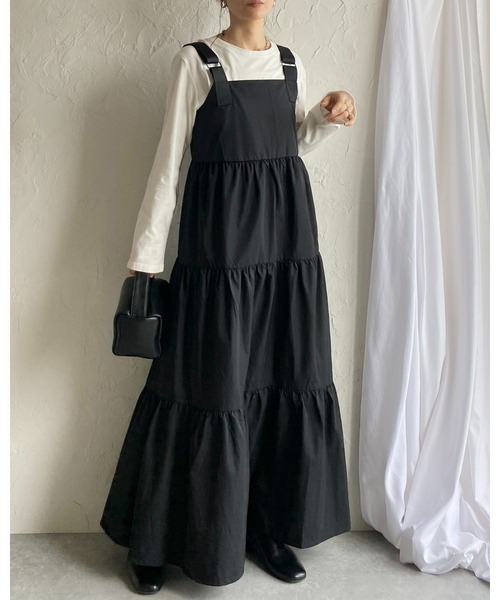 She's Closet(シーズクローゼット)の「ナイロンミリタリーボリュームフレアロングティアードジャンパースカートワンピース(ジャンパースカート・レディース・カーキ/チャコールグレー/ブラック・FREE)」の6枚目の写真