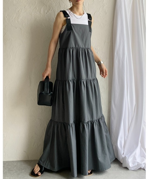 She's Closet(シーズクローゼット)の「ナイロンミリタリーボリュームフレアロングティアードジャンパースカートワンピース(ジャンパースカート・レディース・カーキ/チャコールグレー/ブラック・FREE)」の9枚目の写真