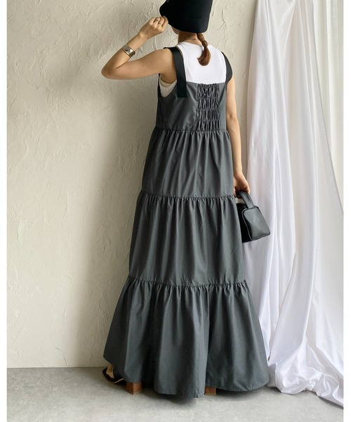 She's Closet(シーズクローゼット)の「ナイロンミリタリーボリュームフレアロングティアードジャンパースカートワンピース(ジャンパースカート・レディース・カーキ/チャコールグレー/ブラック・FREE)」の10枚目の写真