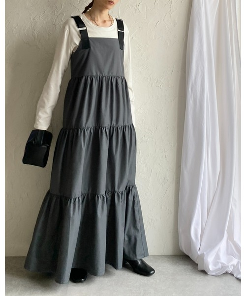 She's Closet(シーズクローゼット)の「ナイロンミリタリーボリュームフレアロングティアードジャンパースカートワンピース(ジャンパースカート・レディース・カーキ/チャコールグレー/ブラック・FREE)」の11枚目の写真