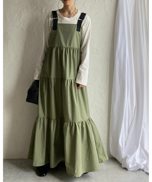 She's Closet(シーズクローゼット)の「ナイロンミリタリーボリュームフレアロングティアードジャンパースカートワンピース(ジャンパースカート・レディース・カーキ/チャコールグレー/ブラック・FREE)」の12枚目の写真