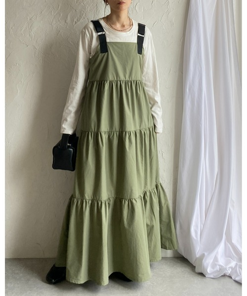 She's Closet(シーズクローゼット)の「ナイロンミリタリーボリュームフレアロングティアードジャンパースカートワンピース(ジャンパースカート・レディース・カーキ/チャコールグレー/ブラック・FREE)」の13枚目の写真
